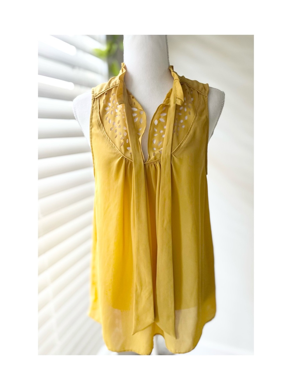 Anthropologie Yellow Eyelet Tie-Neck Sleeveless Camisole